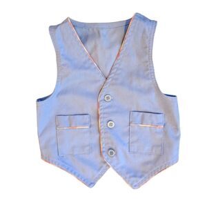 Boys vintage blue & plaid trim vest‎  size 3T pastel Easter